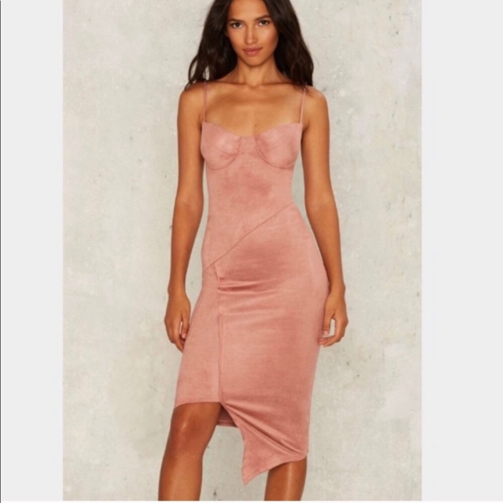 Nasty Gal Pink Suede Asymmetrical Dress S